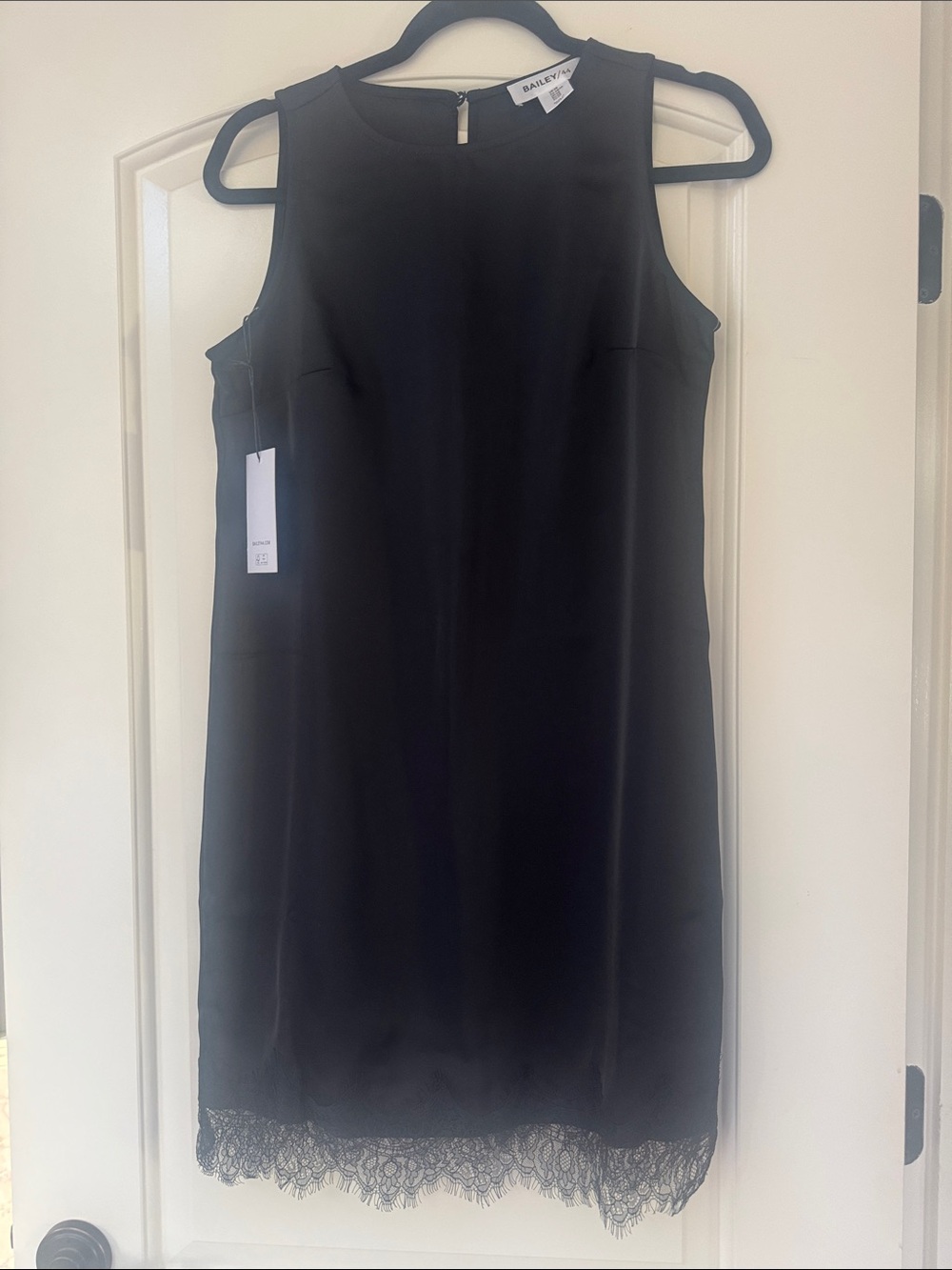 Bailey 44 Black Sleeveless Shift Dress with Lace Hem